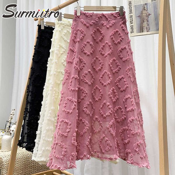 

surmiitro summer cotton linen appliques long skirts women pink elegant korean style aesthetic high waist midi skirt female 210712, Black