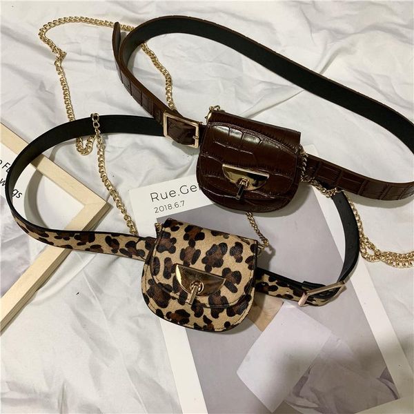 

waist bags korean fanny pack fashion black leopard print women mini handbag chain messenger bag funny versatile female with dress