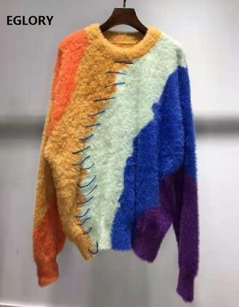 

knits new autumn winter sweaters women rabbit hair knitting long sleeve casual warm pullovers ladies soft knitwear, White