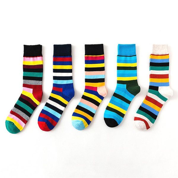 

men's socks fashion color striped cotton combed colorful boutique casual 2 pairs, Black