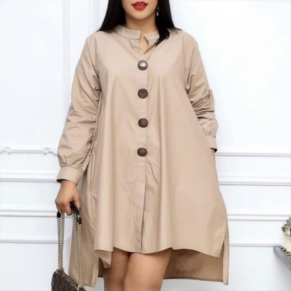 

loose shirt long sleeves women dresses button up casual fashion plus size african spring elegant office ladies classy robes, Black;gray