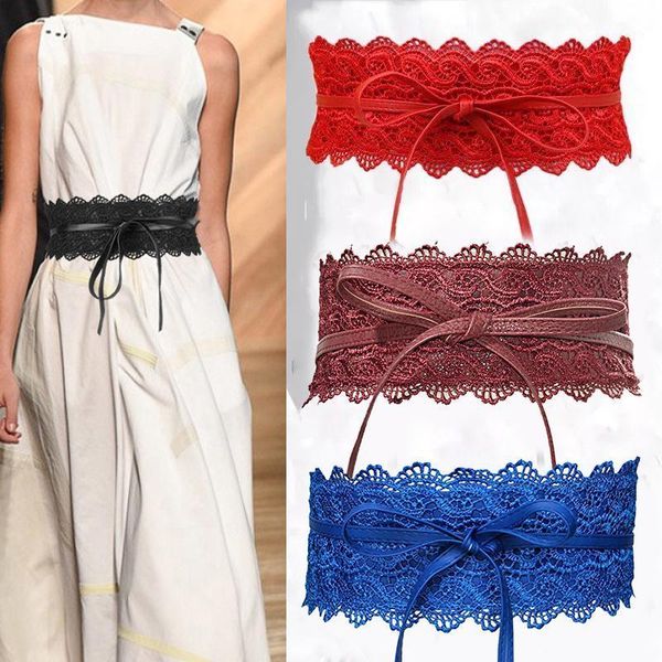 

belts for women wedding dress belt female waist band black white gold blue wide pu leather corset lace self tie waistband1, Black;brown