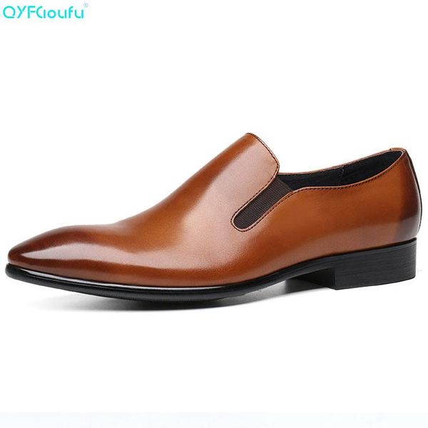 

dress shoes qyfcioufu genuine leather oxford business men slip on formal pointed toe for wedding, Black