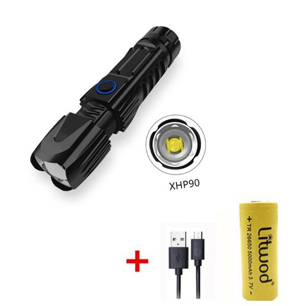 

modes adjustable xhp90 variable focus with battery 14x4x4.5cm flashlights torches