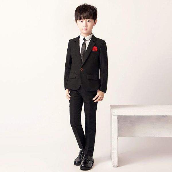 

suits 2021 3pcs kids plaid wedding blazer suit brand flower boys formal tuxedos party spring set jacket+pants+shirt, Black