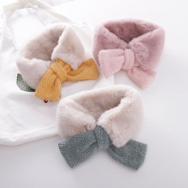 

scarves winter baby girls mink fleece warm neckerchief bowknots decorate collar toddlers kids cute plush costume accessroies, Blue;gray
