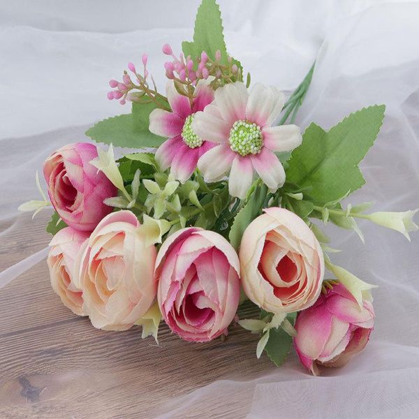 

decorative flowers & wreaths rose silk artificial bouquet 6 rosebuds 4 chrysanthemum fake flower for wedding home decoration pography hand h