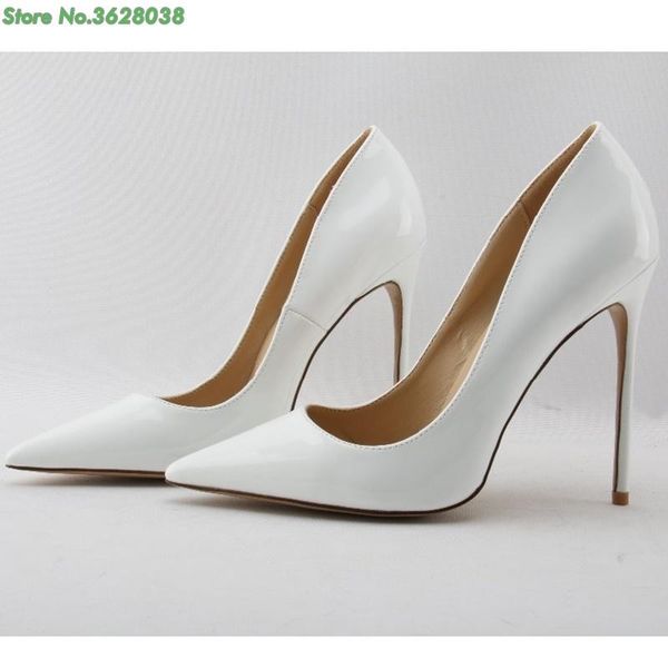 

dress shoes moraima snc white patent leather high heel pointed toe woman pumps slip-on stiletto heels thin 12cm, Black