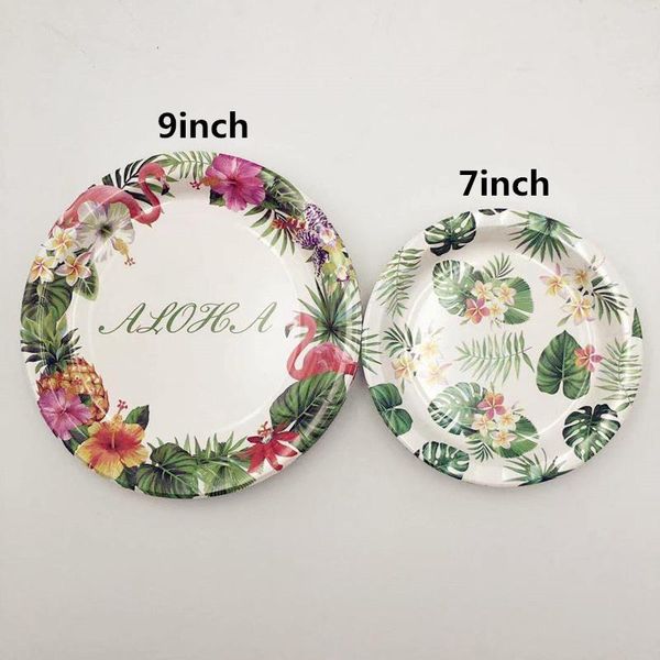 

disposable dinnerware 8pcs hawaii green leaf pink flamingo 7/9inch paper plates