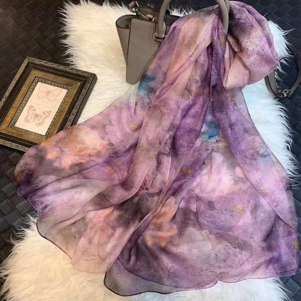 

scarves [bysifa] purple chiffion silk scarf shawl fashion brand long bufandas chinese style floral hijabs foulard, Blue;gray