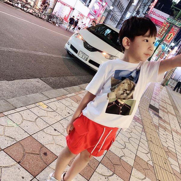 

2021 kids fashion t-shirts lion print white tee for children cotton, Blue