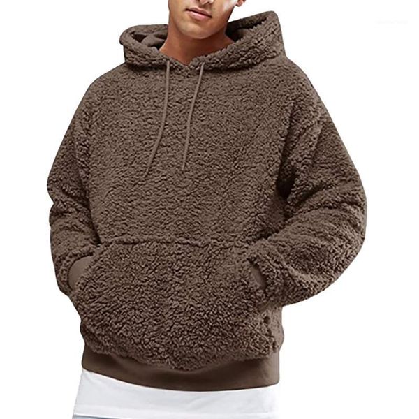 

men's hoodies & sweatshirts oversized hoodie sweatshirt autumn winter solid color warm thick plush faux fleece hooded outwear men cloth, Black