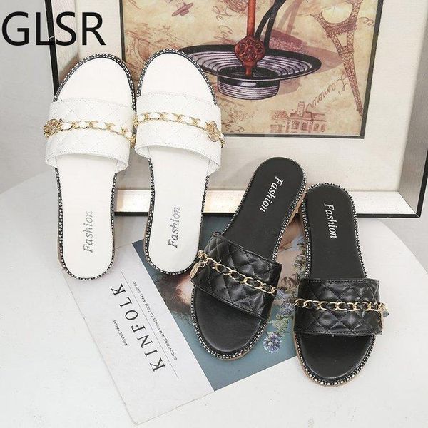 

design women's slippers indoor slippers high-quality letter button decoration flat beach shoes ladies sandals, Black