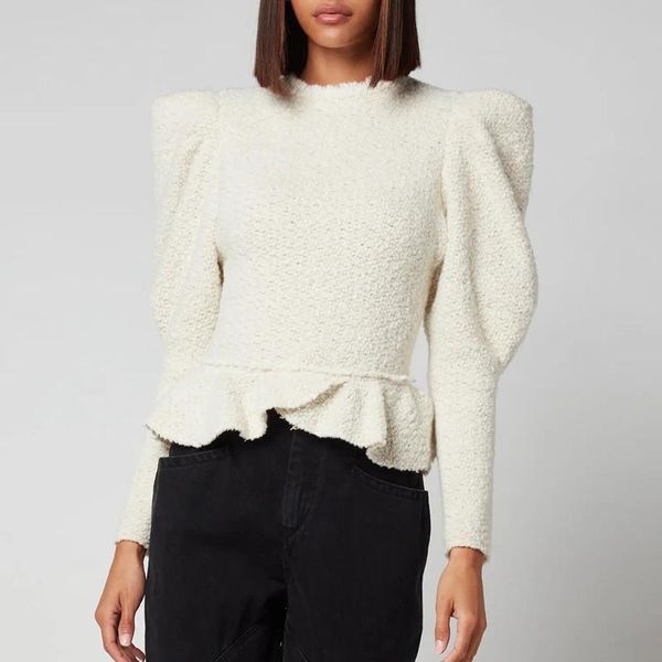 

women's sweaters women hem ruffles sweater zipper lamb furry o-neck long puff sleeve solid color simple temperament 2021 autumn female, White;black