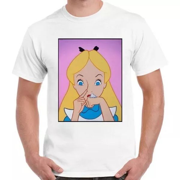 

alice wonderland cocain funny drug men women gift t shirt 2890, White;black