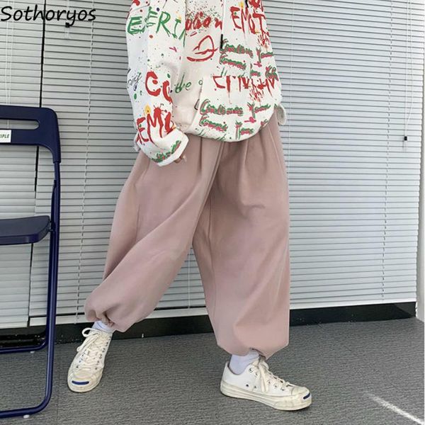 

pants women korean style loose casual bundle sweet girls harem trousers elastic high waist pink plaid printed kawaii streetwear women's, Black;white