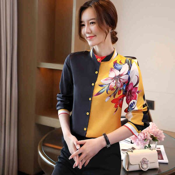 

women's blouses & shirts female shirt, long sleeve, smooth female social turtleneck, stitched print, autumn hi9b, White
