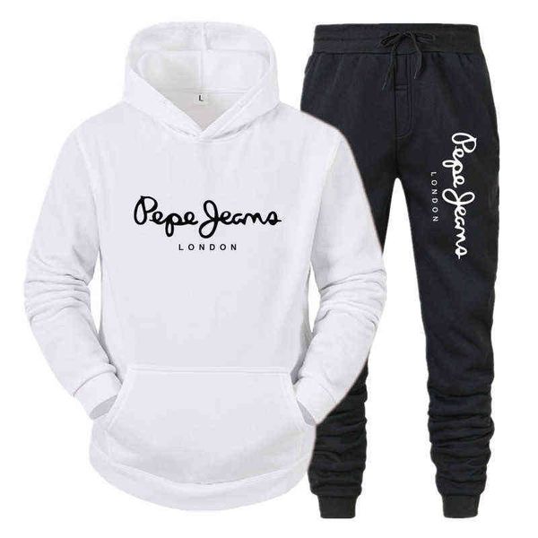 

men's printed sportswear sweatshirt sweatpants 2 piece set running leisure autumn winter red hoodies pants suit fleece tracksuit g1217, Gray