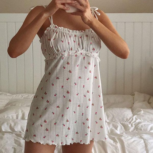 

casual dresses floral printed sleeveless spaghetti strap dress summer white a line short ladies ruched tie up, Black;gray
