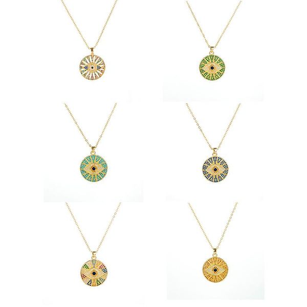 

pendant necklaces multicolor rhinestone evil eye necklace for women 2021 disc boho ethnic jewelry items, Silver
