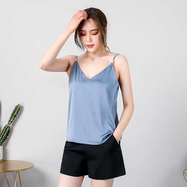 

summer and autumn wear silk satin inside and outside with small sling, sleeveless vest, women's loose and breathable solid color base c, Black;white