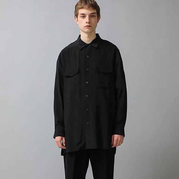 

men's casual shirts spring and autumn small pointed collar black long-sleeved shirt youth fashion trend runway, White;black