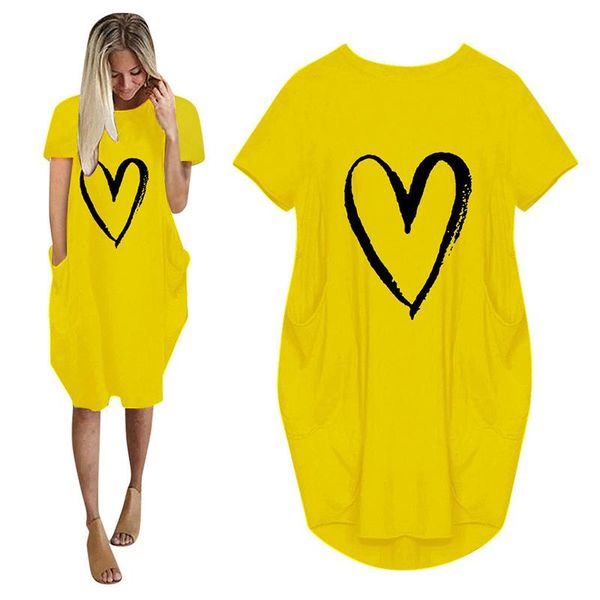 

summer short sleeve dresses women clothes love valentine day printed t-shirt dress lady loose oversize 5xl pocket casual, Black;gray