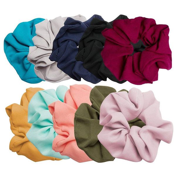 

50pcs lady girl hair scrunchy ring elastic hair bands pure color large intestine sports dance scrunchie soft hairban, Slivery;white