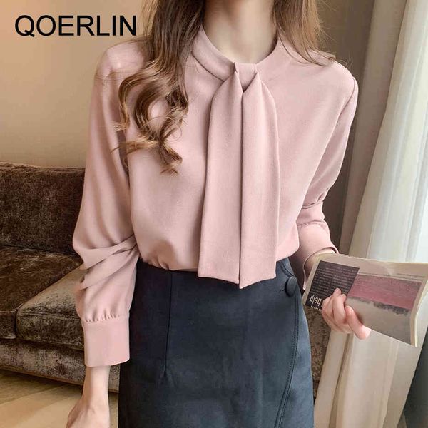 

knits s-2xl ol pink women elegant solid color shirt long sleeve college style casual loose blouse plus size shirts, White