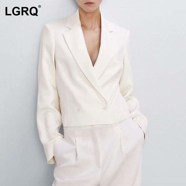 

women's suits & blazers [lgrq] women solid casual double breasted blazer notched neck long sleeve fit jacket fashion tide spring autumn, White;black