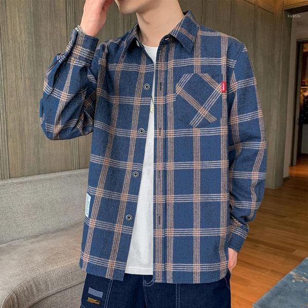 

men's casual shirt 2021 long-sleeved plaid shirts, White;black