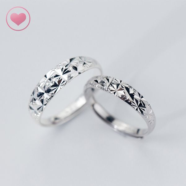 

s990 silver couple ring: simple snowflake and stars in the sky
