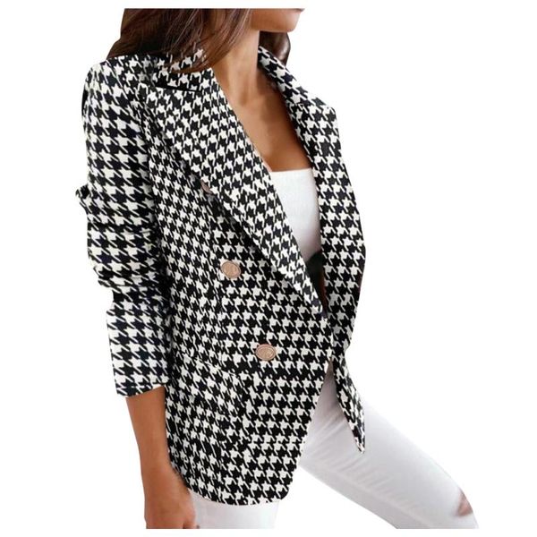 

women's wool & blends women tweed jackets 2021 fashion office thick plaid coat girls chic ladies tassel houndstooth coats female autumn, Black