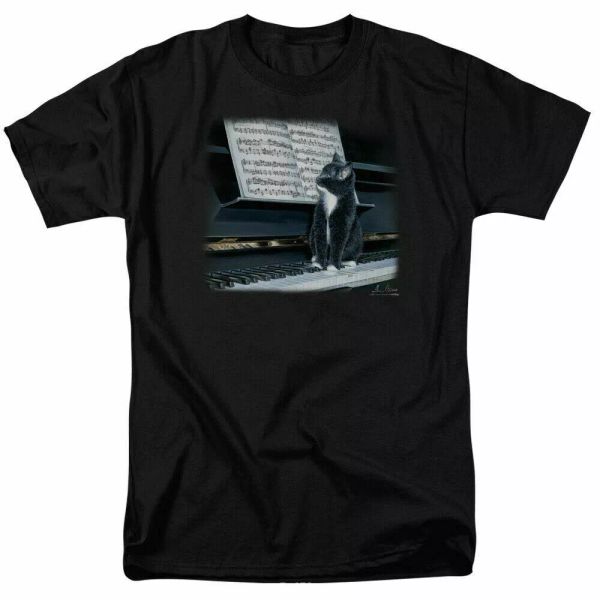

wild wings kitten on the keys t shirt mens licensed cat wildlife tee black, White;black