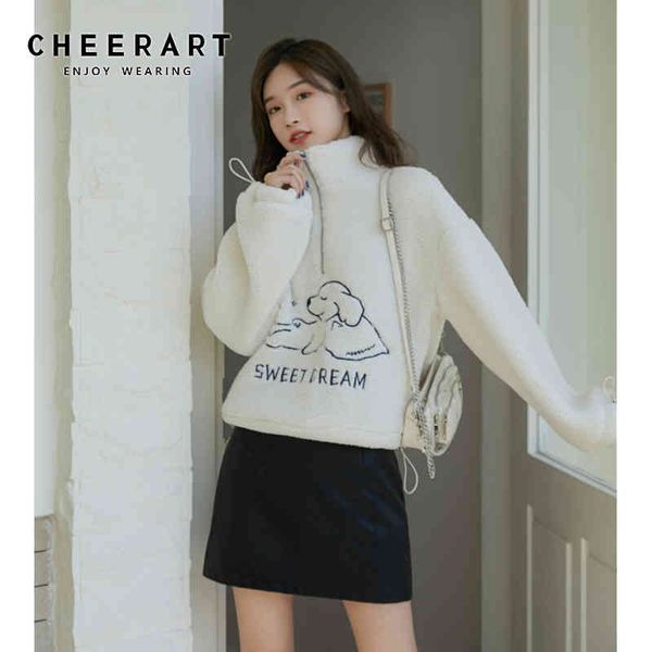

cartoon fur hoodie women sweatshirt white stand collar furry fleece winter casual korean fashion clothing 210427, Black
