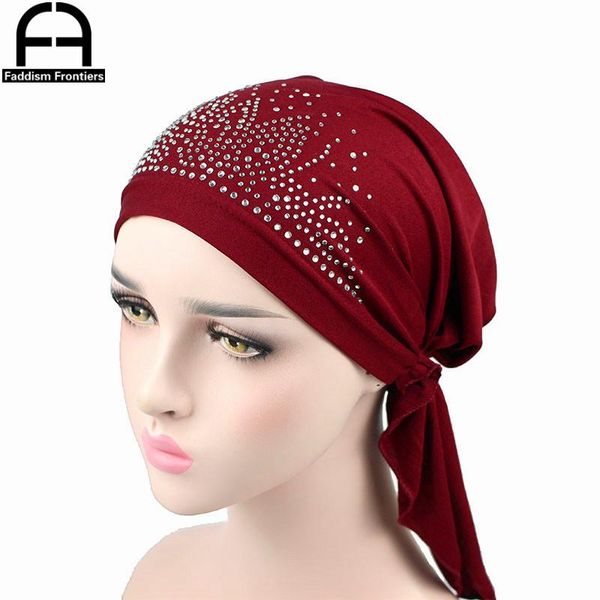 

hair accessories fashion women spandex turban diamond chemo headwear bandanas headband hat turbante for