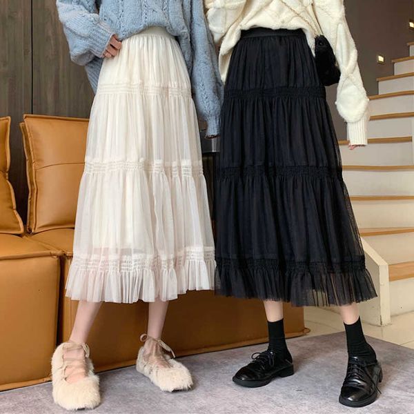 

skirts autumn and winter elastic temperament joker cake long high waist a skirt women il7a, Black