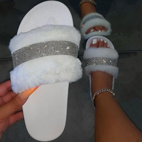 

spring/autumn faux fur strap sliders fashion chunky sole slippers platform slip on sandals indoors furry shoes, Black