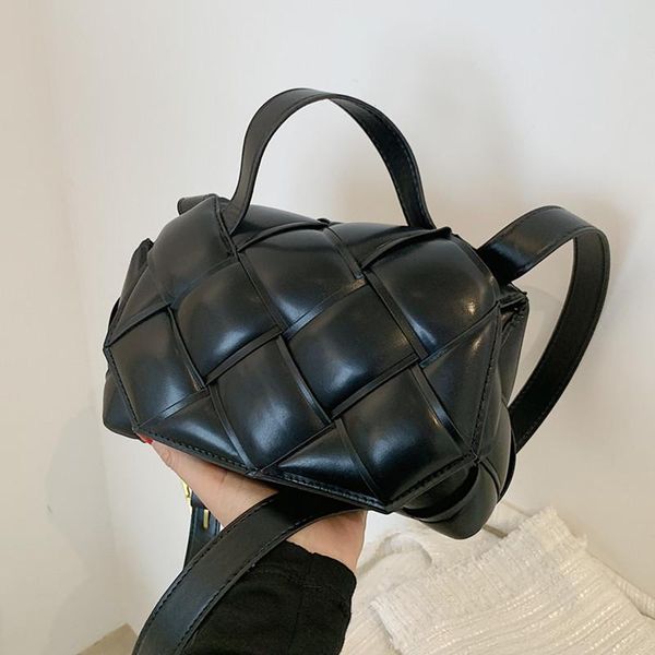 

evening bags luxury designer women shoulder bag triangular buckle weave pu leather tote lady fashion plaid padded messenger handbag