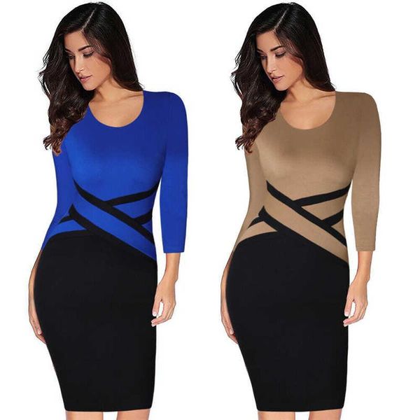 

casual dresses party sheath pencil colorblock bodycon womens dress elegant office work business, Black;gray