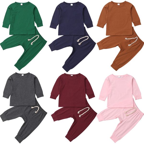 

newborn infant kids baby girls boys solid clothes 2pcs pullover sweatshirt +pants autumn long sleeve outfits, White