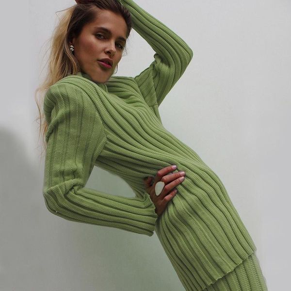 

women's two piece pants 2021 ribbed casual loose tracksuit long sleeve sweater and 2 sets knitted suit fashion chic outfits, White