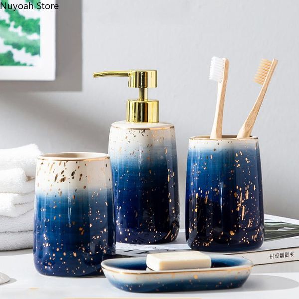 

light luxury ceramic bathroom decoration accessories gradient pattern mouthwash cup soap box lotion bottle supplies bath accessory set
