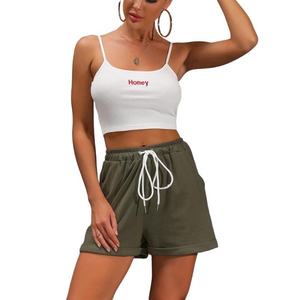 

women's shorts 2021 summer casual lastic waist solid color fashion woman pantalones streetwear short pants, White;black