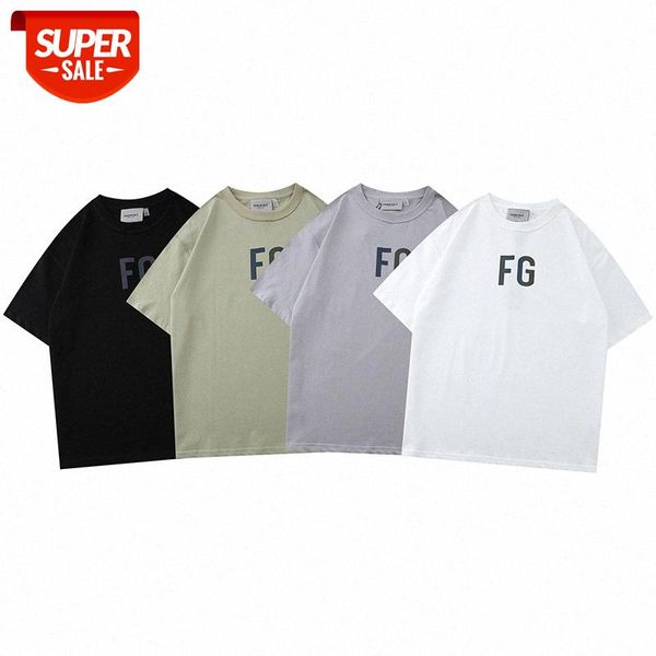 

european and american fear of god sixth season symphony fg reflective printing short-sleeved t-shirt fog men women couple bottoming sh #mc6c, White;black