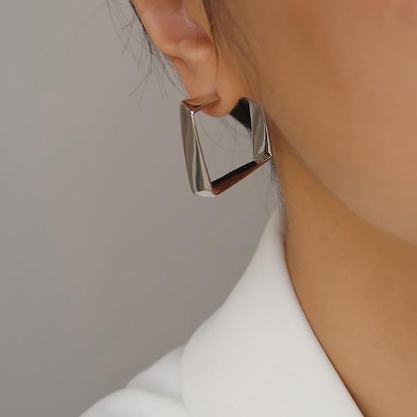 

hoop & huggie aensoa glossy gold color metal square earrings for women girl trendy statement, Golden;silver