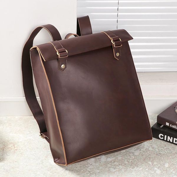 

backpack casual retro men and women solid vintage bookbag square brown tide mochila school bag pack
