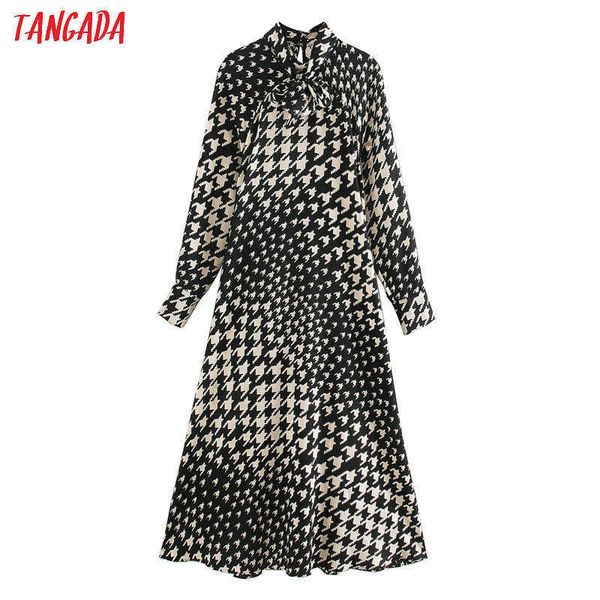 

tangada fashion women classsic plaid print spring dress long sleeve ladies work midi dress vestidos xn277 210609, Black;gray