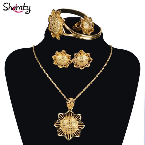 Orecchini Collana Shamty Set di gioielli etiopi Colore oro puro Argento Sposa Matrimonio africano Eritrea Stile Habesha A30004