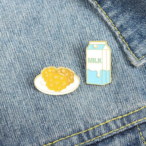 

alloy breakfast milk bread brooches pins cartoon paint bottel plate cowboy pin european enamel hats collar badge fashion jewelry accessories, Gray